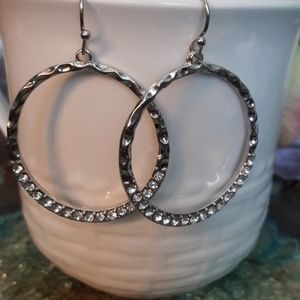 Silvertone & Crystal Pave Hoop Earrings